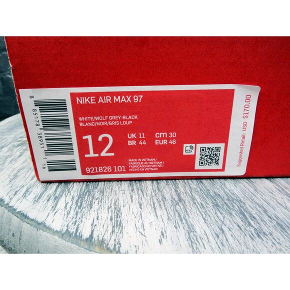 Nike Air Max 97 White/Wolf Grey-Black	Men Size 12 Used OG Box - Picture 2 of 9